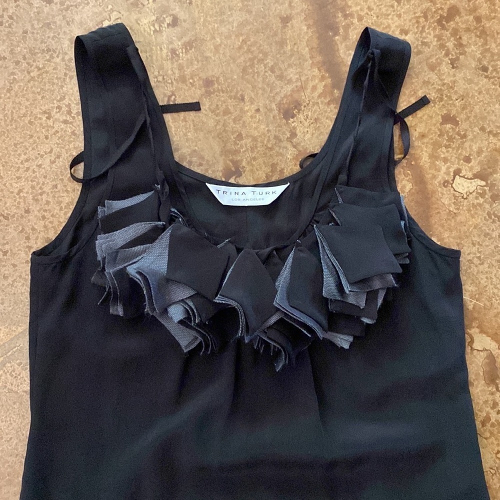 Trina Turk‎ Ruffle neck silk sleeveless sheath little black dress